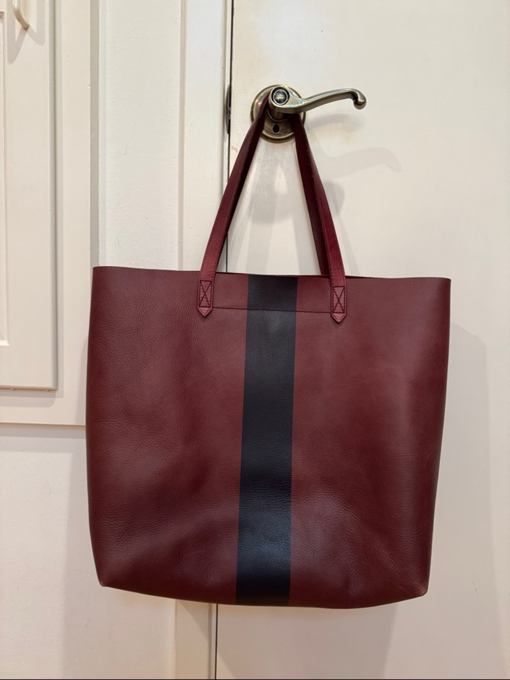 Madewell Transport Tote in Burgundy with Navy Stripe